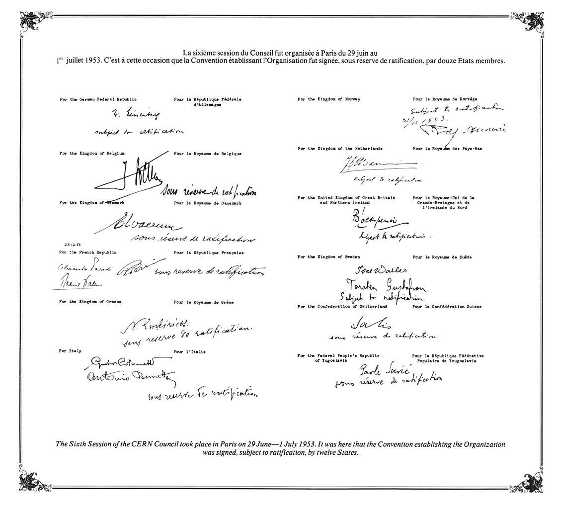 The Convention establishing the Organization is signed by twelve founding Member States. (Image: CERN)