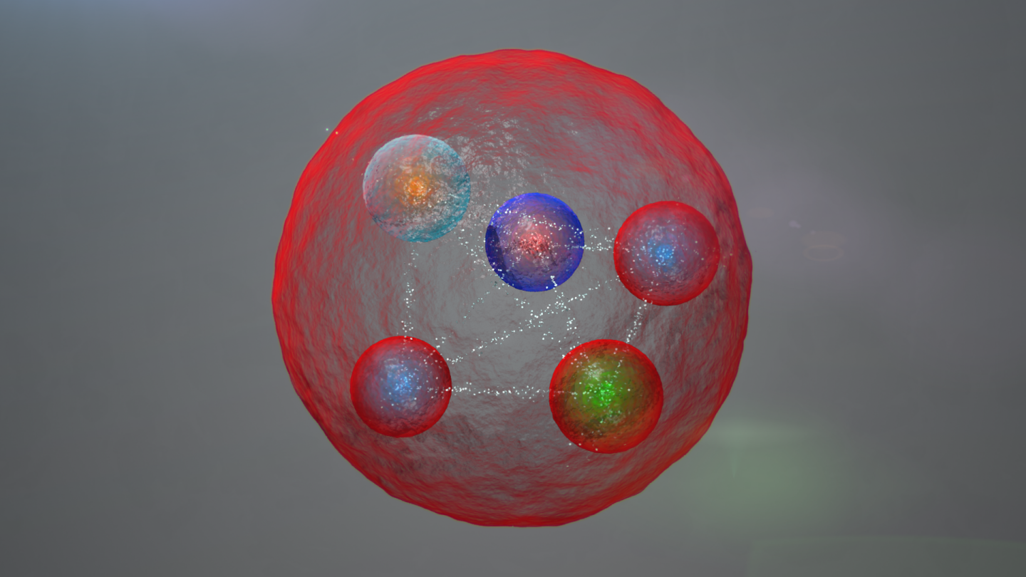 Illustration of the possible layout of the quarks in a pentaquark particle like those discovered at LHCb.